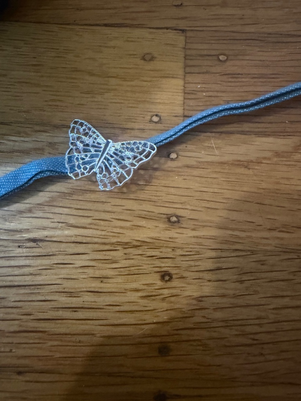 Y2K Denim Butterfly Choker Necklace Silver Filigree Charm Adjustable